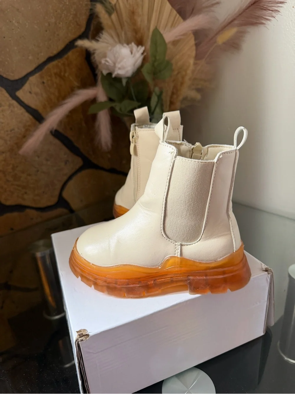Olivia Miller Ivory Toddler Girl Ankle Boots with Amber Sole